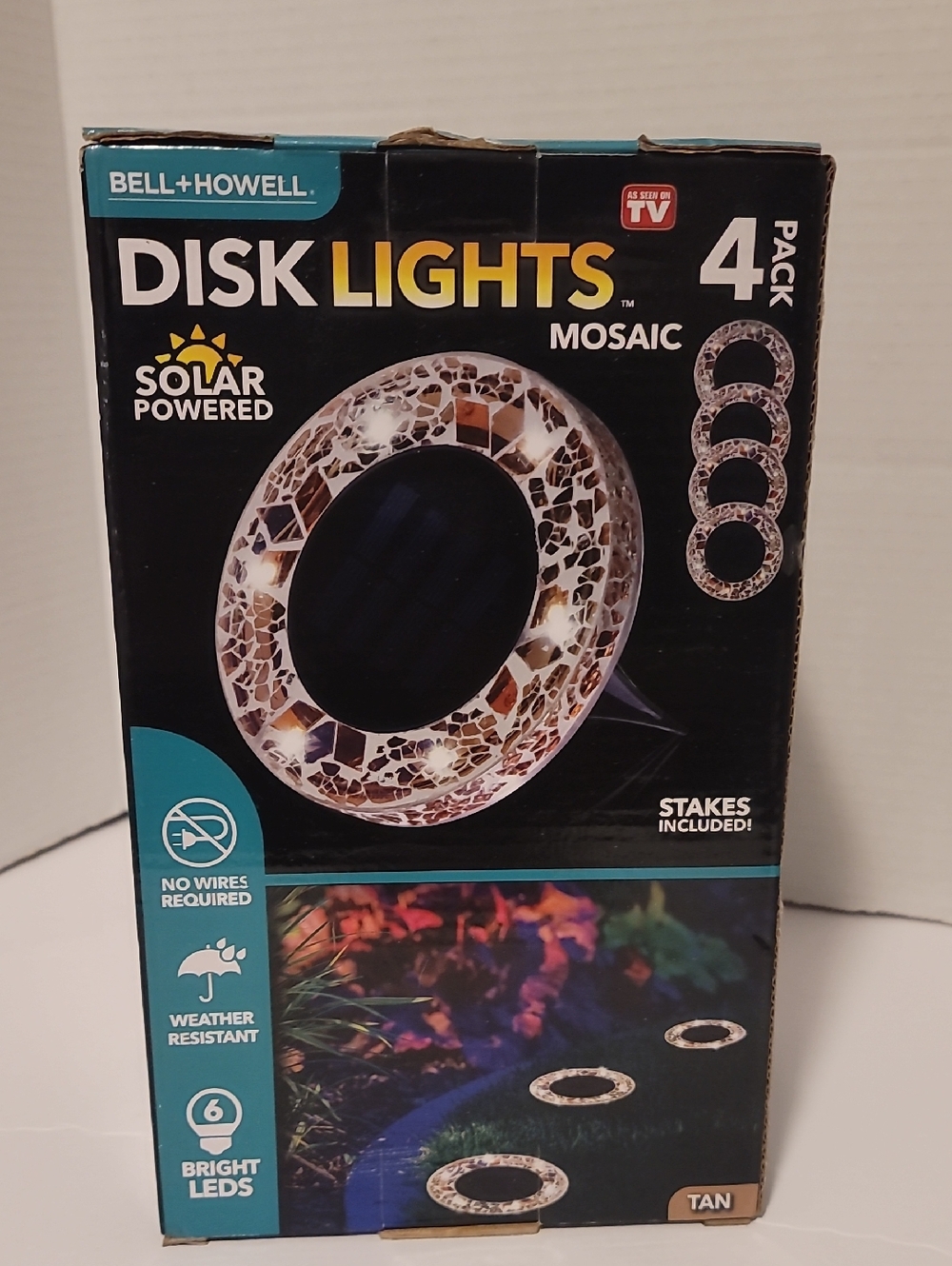 Beige Mosaic Solar Disk Lights - 4 Pack